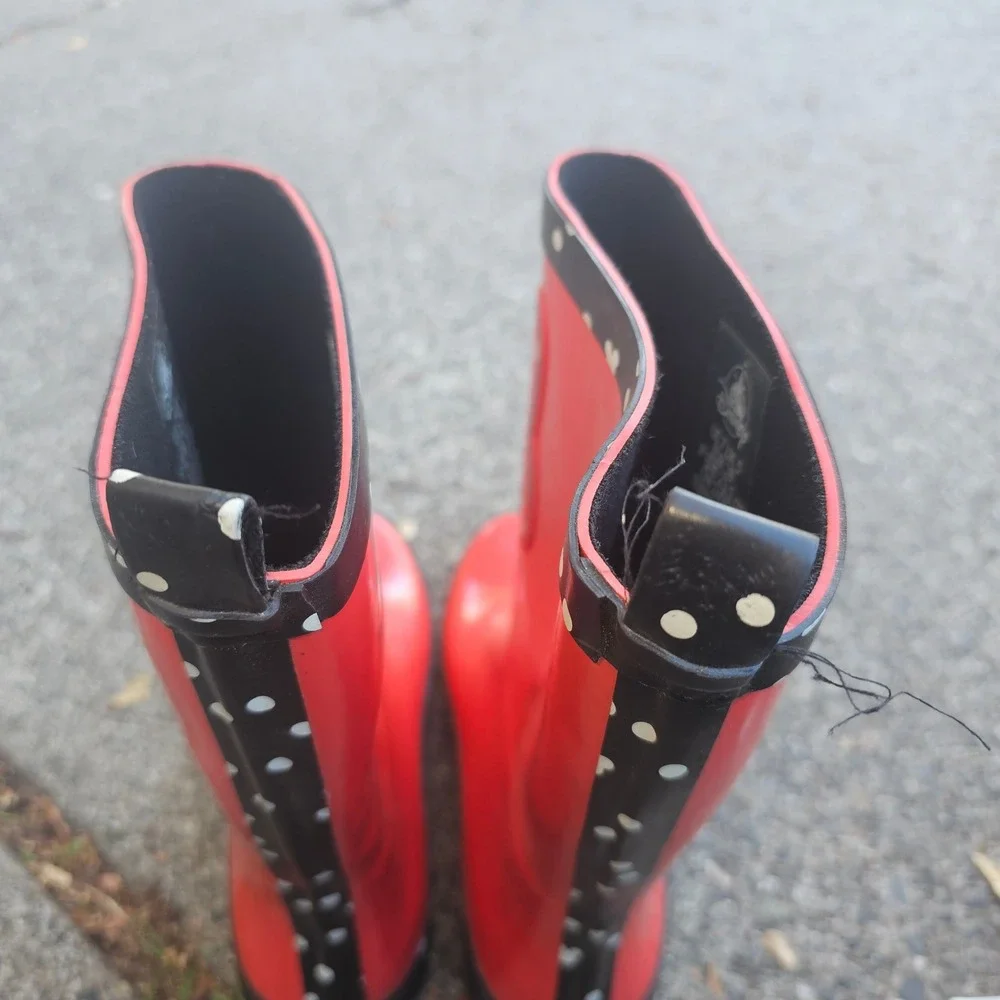 Disney Minnie Mouse Red Black Polka Dot‎ Kids Rain Boots Size 7